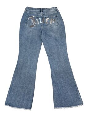 Juicy Couture Lunita Flare Jeans Silver Metallic Logo Women’s Sz 8